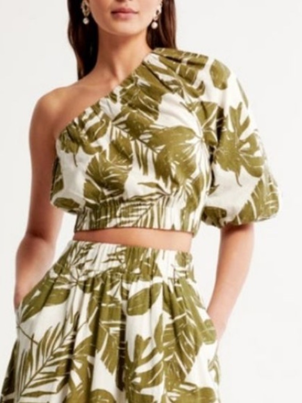 Abercrombie & Fitch One Shoulder Linen Tropical Print Top | S